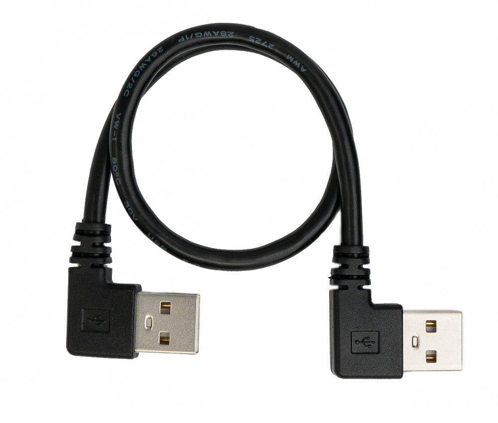 Cable USB 2.0 30 cm tipo A macho a macho acodado en color negro