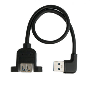 Câble USB 3.0 30 cm Type A Adaptateur Femelle vers Mâle Angle de Vis Noir