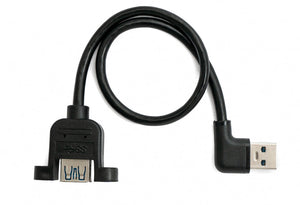 Cable USB 3.0 30cm Tipo A Adaptador Hembra a Macho Ángulo de Tornillo Negro