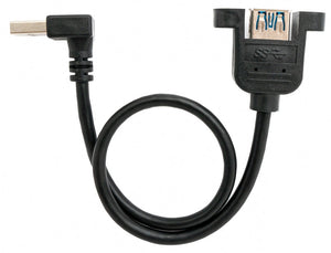 Cable USB 3.0 30cm Tipo A Adaptador Hembra a Macho Ángulo de Tornillo Negro