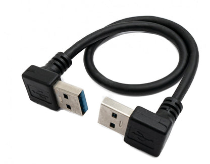 Câble USB 3.0 30 cm type A mâle vers mâle angle en noir