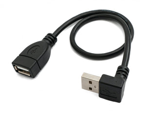 Câble USB 2.0 30 cm type A mâle vers femelle angle en noir