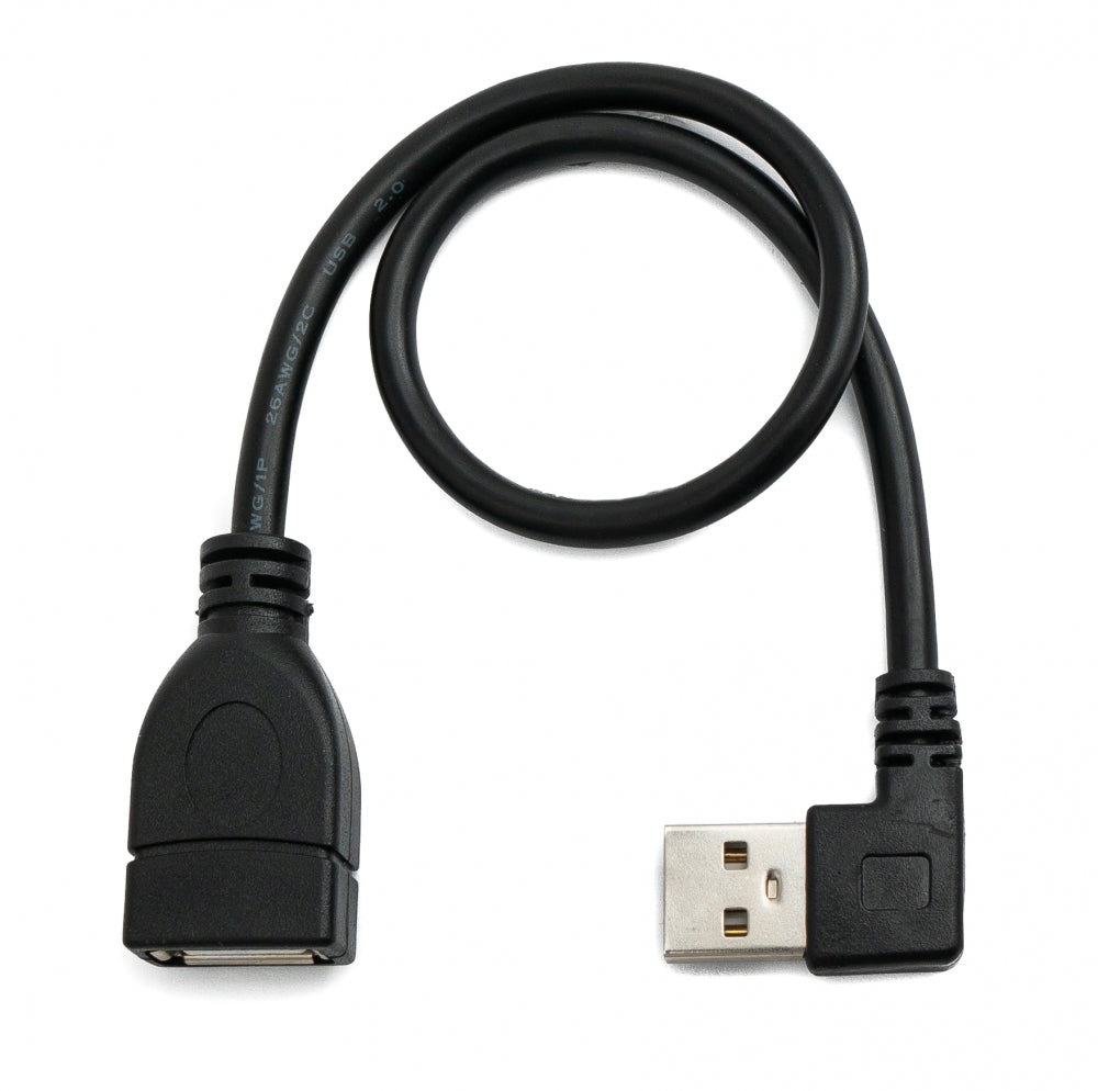 Cable USB 2.0 30 cm tipo A macho a hembra acodado en color negro