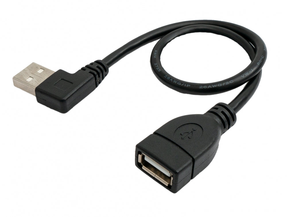 Cable USB 2.0 30 cm tipo A macho a hembra acodado en color negro