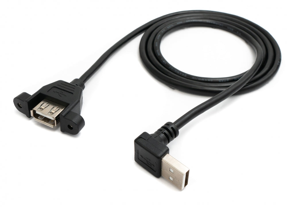 Cable USB 2.0 100cm Tipo A Adaptador Hembra a Macho Ángulo de Tornillo Negro