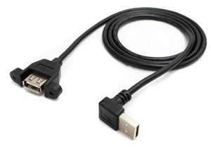 Câble USB 2.0 100cm Type A Adaptateur Femelle vers Mâle Angle de Vis Noir