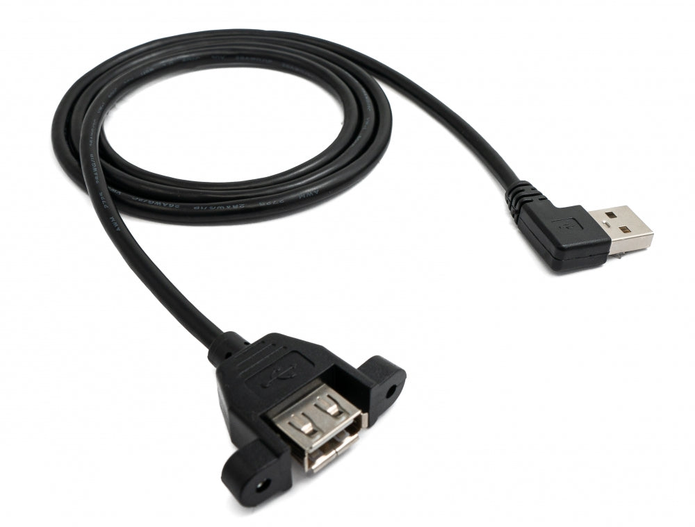 Cable USB 2.0 100cm Tipo A Adaptador Hembra a Macho Ángulo de Tornillo Negro