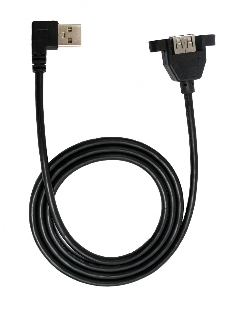 Cable USB 2.0 100cm Tipo A Adaptador Hembra a Macho Ángulo de Tornillo Negro