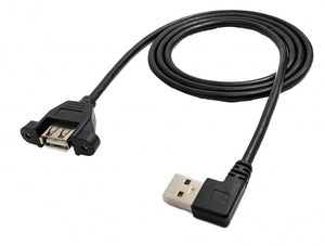 Câble USB 2.0 100cm Type A Adaptateur Femelle vers Mâle Angle de Vis Noir