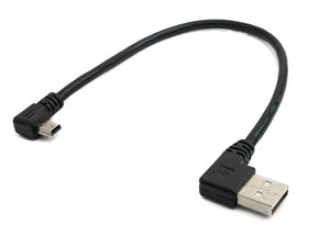 Câble USB 2.0 25 cm type A mâle vers mini USB mâle angle en noir