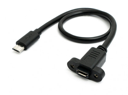 SYSTEM-S USB 2.0 cable 30 cm Micro B male to female adapter screw in black