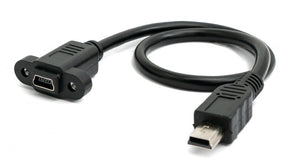 Câble USB 2.0 30 cm adaptateur mini mâle vers femelle à vis noir