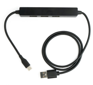 Hub USB 2.0 Tipo A macho a 3x A hembra y 3.1 Tipo C macho 55 cm en negro