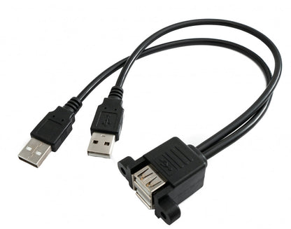 Cable USB 2.0 de doble puerto de 30 cm tipo A adaptador hembra a macho tornillo negro