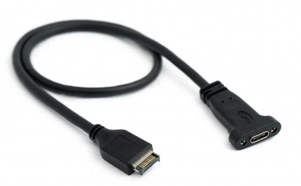 SYSTEM-S USB 3.1 Kabel 50cm Typ E Stecker zu Typ C Buchse PCI Schraube Adapter in Schwarz