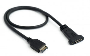 SYSTEM-S USB 3.1 Kabel 50cm Typ E Stecker zu Typ C Buchse PCI Schraube Adapter in Schwarz