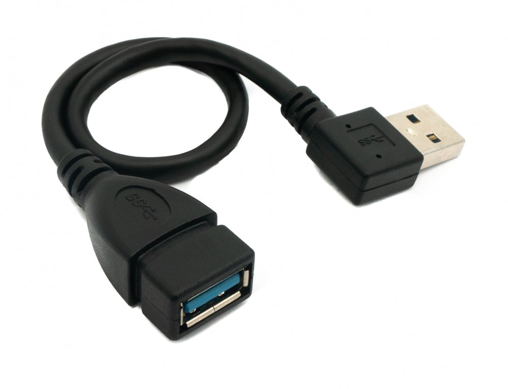 Cable USB 3.0 20 cm tipo A macho a hembra ángulo en color negro