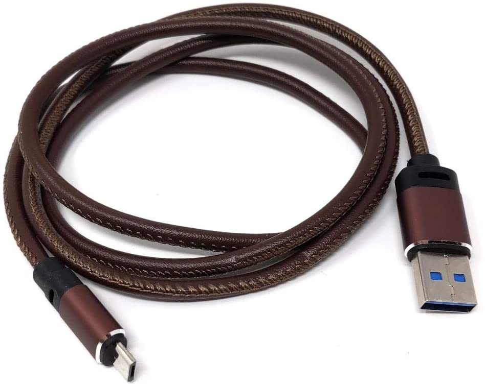 System-S Micro USB to USB A 3.0 cable 100 cm leather look in brown