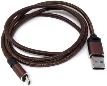 System-S Micro USB to USB A 3.0 cable 100 cm leather look in brown