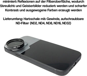 SYSTEM-S ND Filter Set 37 mm Neutral Density with Case and Bag for iPhone 14 Pro Max