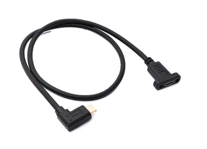 SYSTEM-S USB 3.1 Kabel 60 cm Typ C Stecker zu Buchse Schraube Winkel Adapter in Schwarz