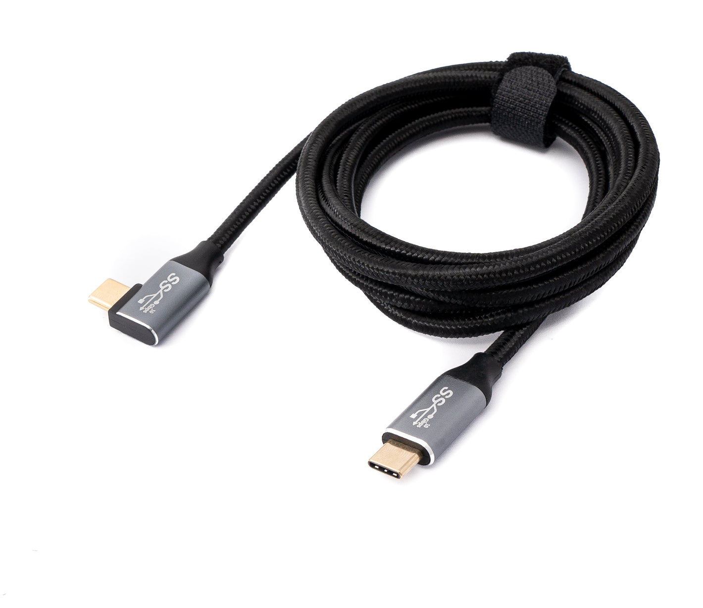 SYSTEM-S USB 3.1 Gen 2 Kabel 100W 150 cm Typ C Stecker zu Stecker Winkel geflochten Adapter Schwarz