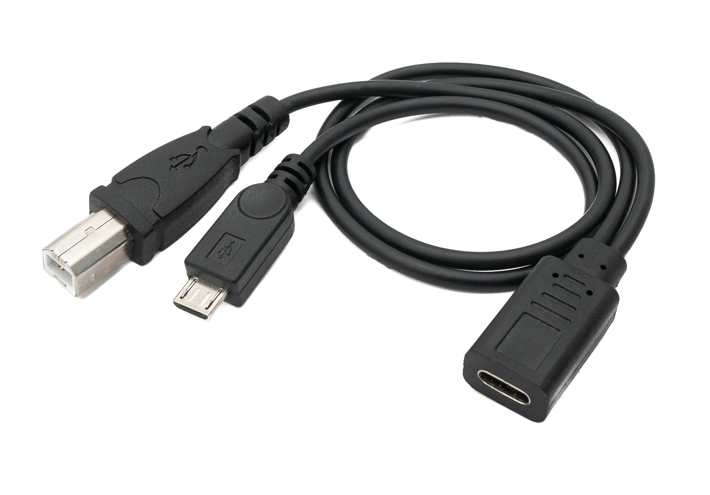 SYSTEM-S USB 3.1 cable 30 cm type C female to 2.0 micro B and type B male adapter black