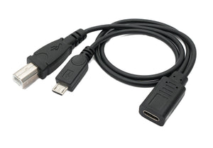 SYSTEM-S USB 3.1 Kabel 30 cm Typ C Buchse zu 2.0 Micro B und Typ B Stecker Adapter Schwarz