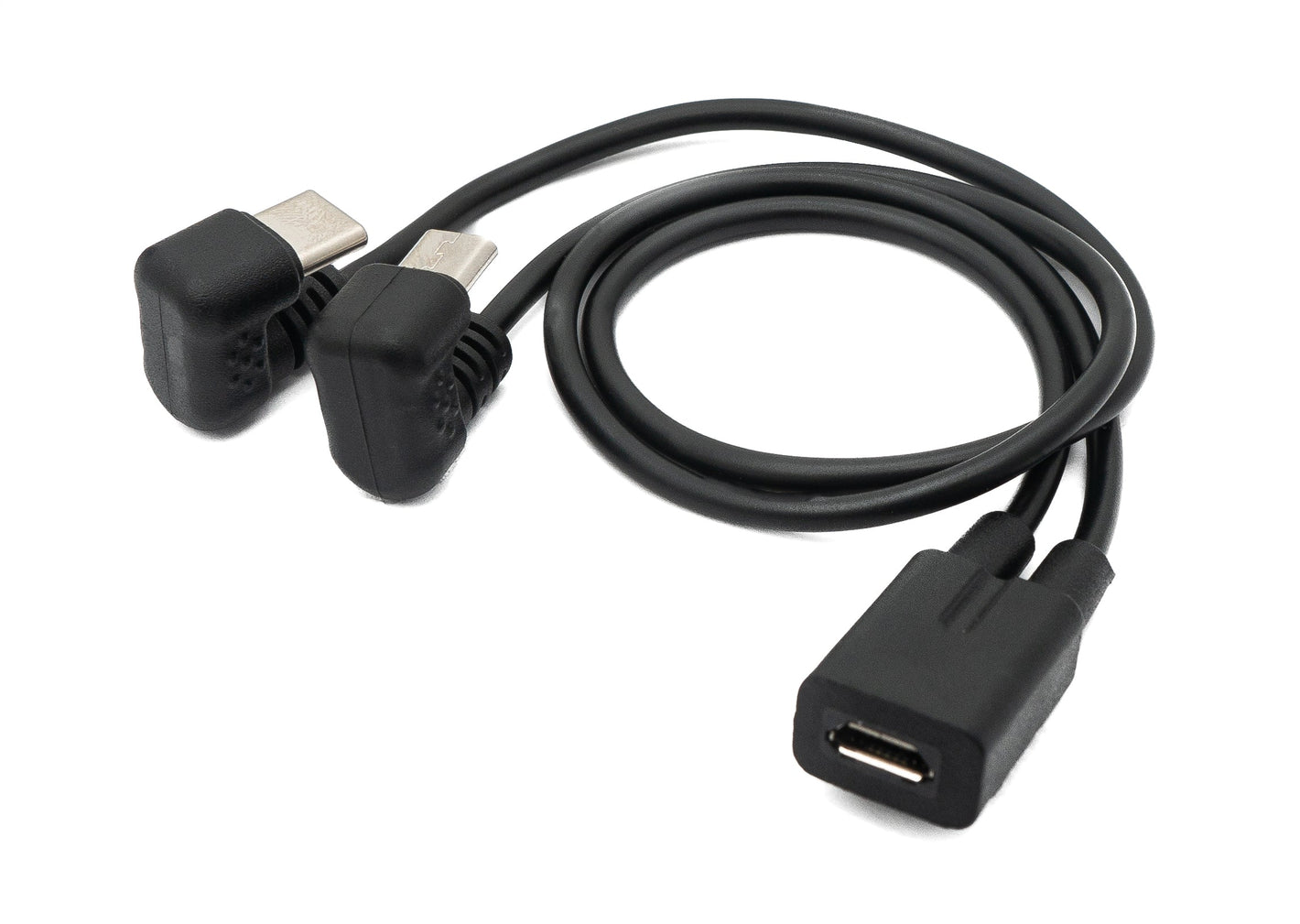 Cable USB 3.1 SYSTEM-S 30 cm Tipo C y 2.0 Micro B macho a hembra ángulo 180° en negro