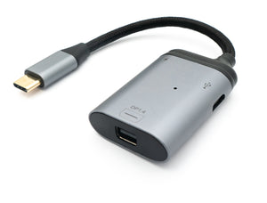 SYSTEM-S 3in1 Adapter Mini DP 1.4 Buchse & 2x USB 3.1 Typ C Buchse zu Typ C Stecker Grau