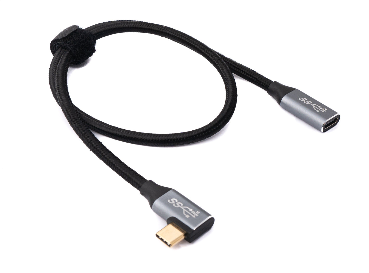 Câble SYSTEM-S USB 3.1 Gen 2 50 cm Type C mâle vers femelle adaptateur d'angle tressé