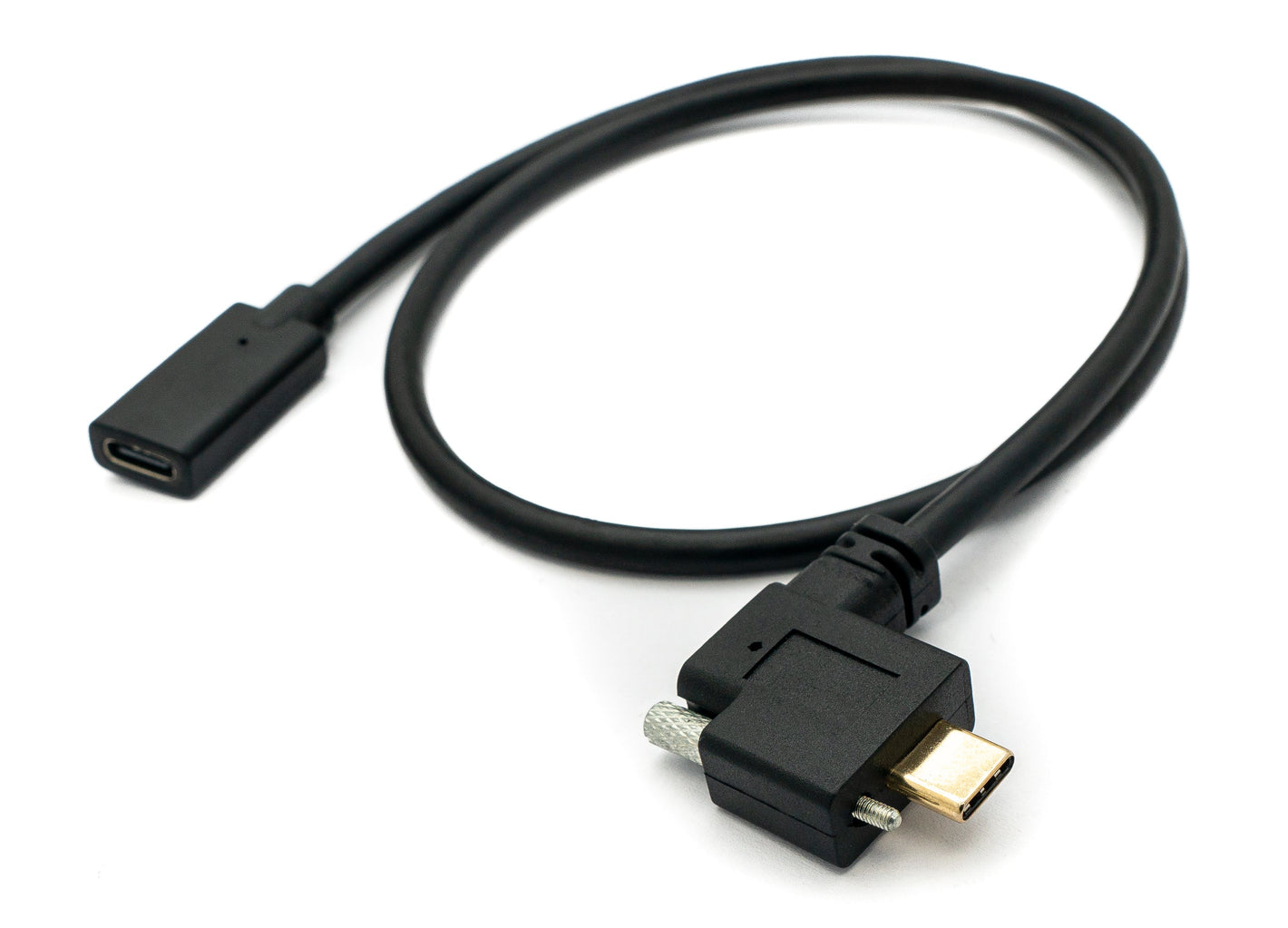 SYSTEM-S USB 3.1 Kabel 60 cm Typ C Stecker zu Buchse Schraube Winkel Adapter in Schwarz