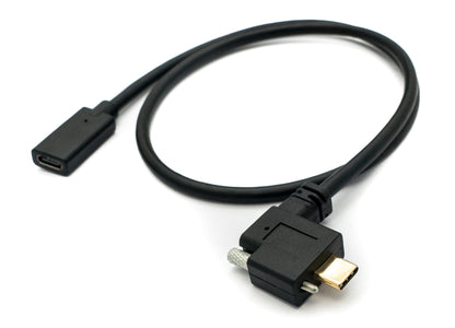 SYSTEM-S USB 3.1 cable 60 cm type C male to female screw angle adapter in black