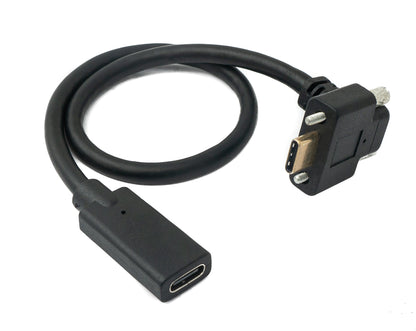 Cable USB 3.1 Gen 2 100W 30cm Tipo C Adaptador de ángulo de tornillo macho a hembra