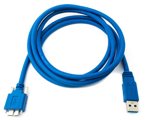 Câble USB 3.0 180 cm Adaptateur à vis Micro B mâle vers Type A mâle en bleu