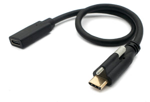 SYSTEM-S USB 3.1 cable 30 cm type C male to female screw adapter in black