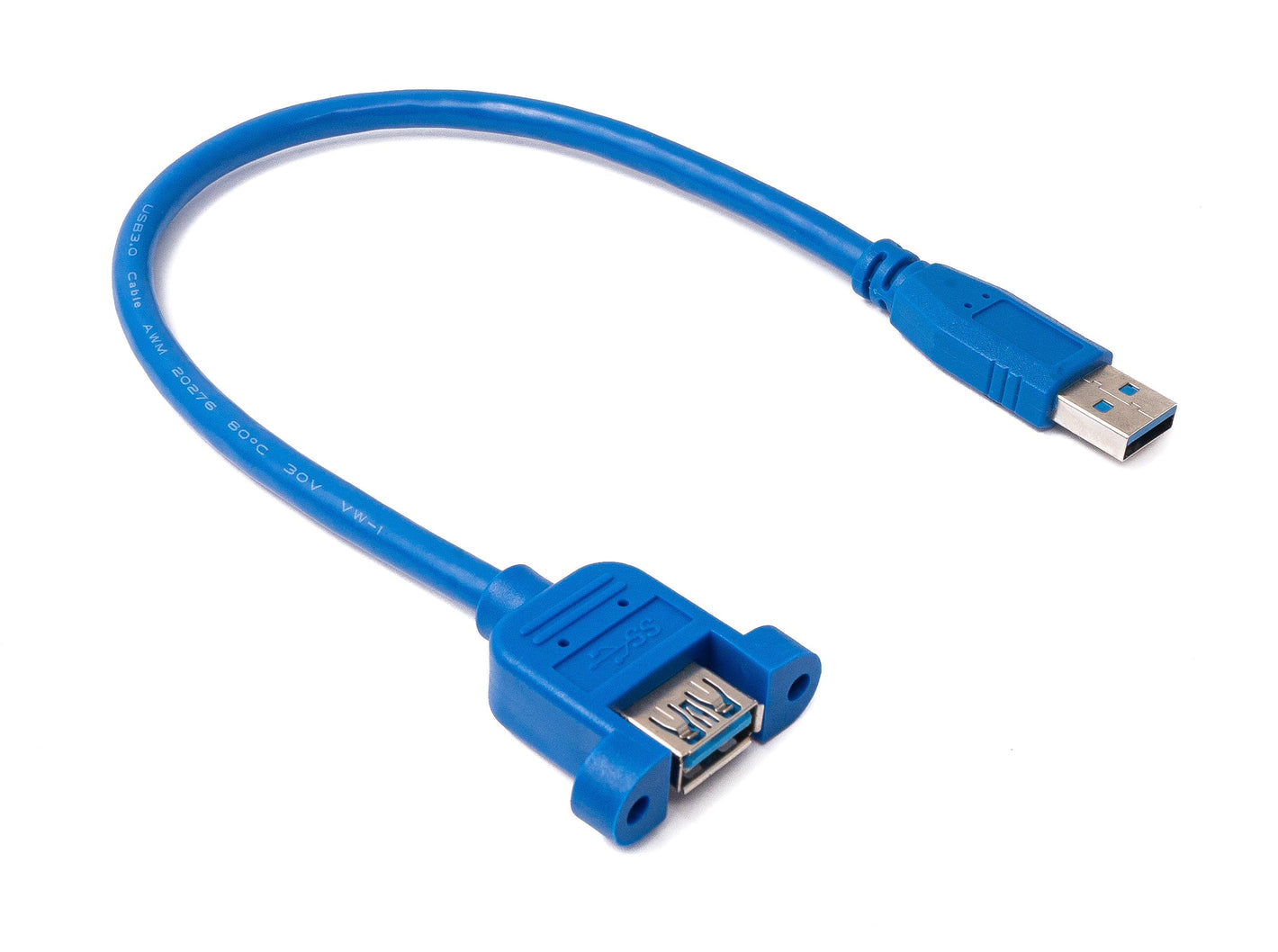 USB 3.0 cable 30 cm type A male to female screw adapter in blue