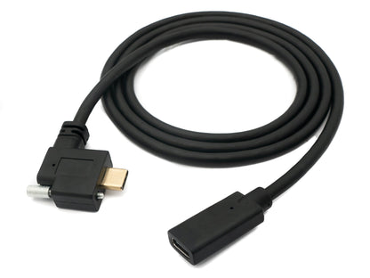 SYSTEM-S USB 3.1 Kabel 100 cm Typ C Stecker zu Buchse Schraube Winkel Adapter in Schwarz