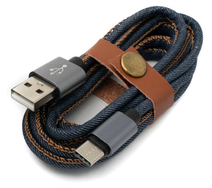 SYSTEM-S USB 3.1 cable 2 m type C plug to 2.0 type A plug braided in denim blue