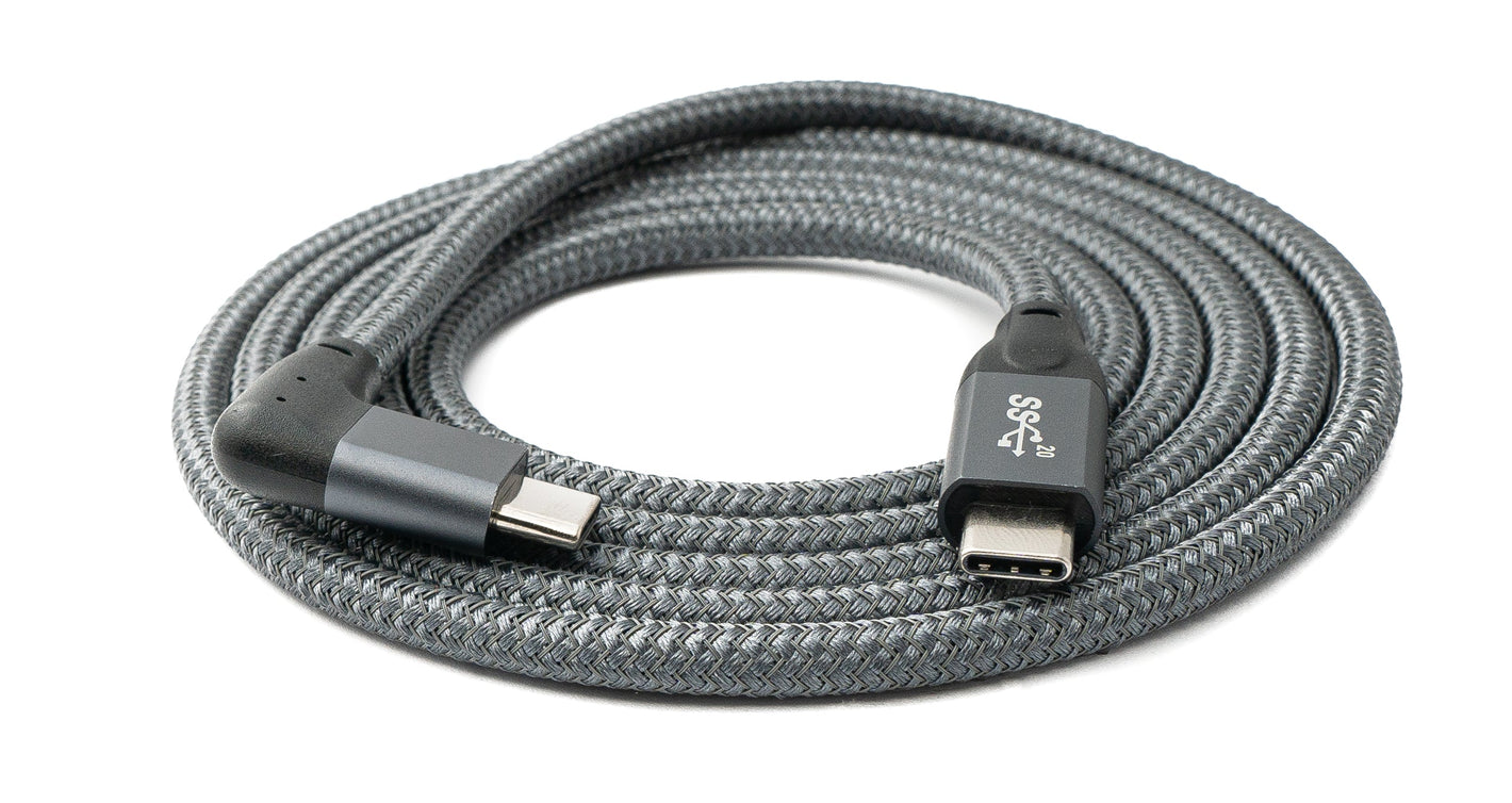 SYSTEM-S USB 3.1 Gen 2 cable 150 cm type C male to male angle braided adapter in grey