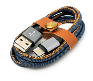 SYSTEM-S USB 3.1 cable 100 cm Type C plug to 2.0 Type A plug braided in Denim Blue