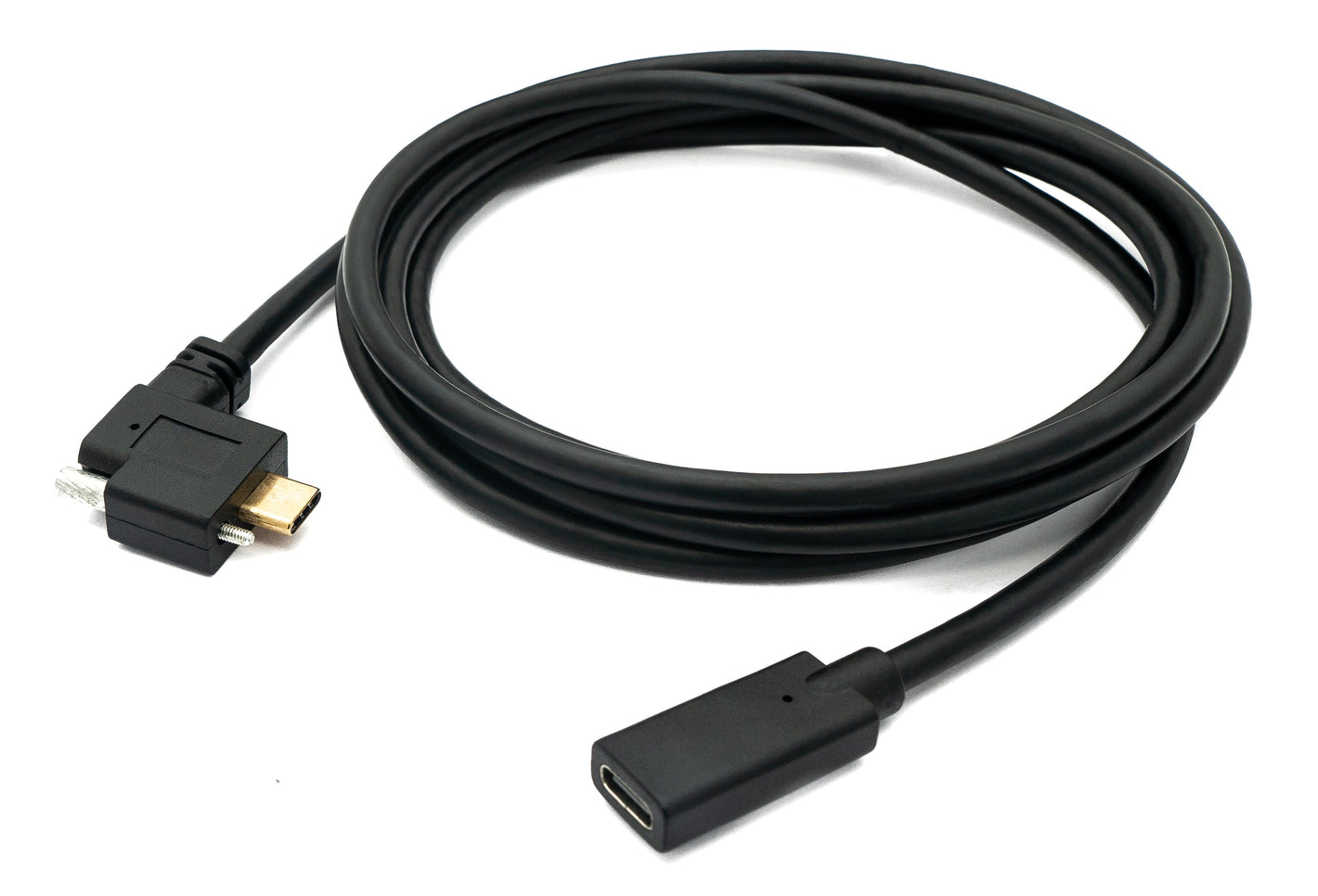 SYSTEM-S USB 3.1 Kabel 200 cm Typ C Stecker zu Buchse Schraube Winkel Adapter in Schwarz