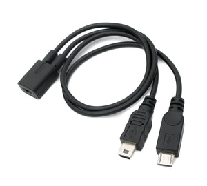 Câble SYSTEM-S USB 2.0 30 cm Adaptateur Mini B femelle vers mâle & Micro B mâle en noir