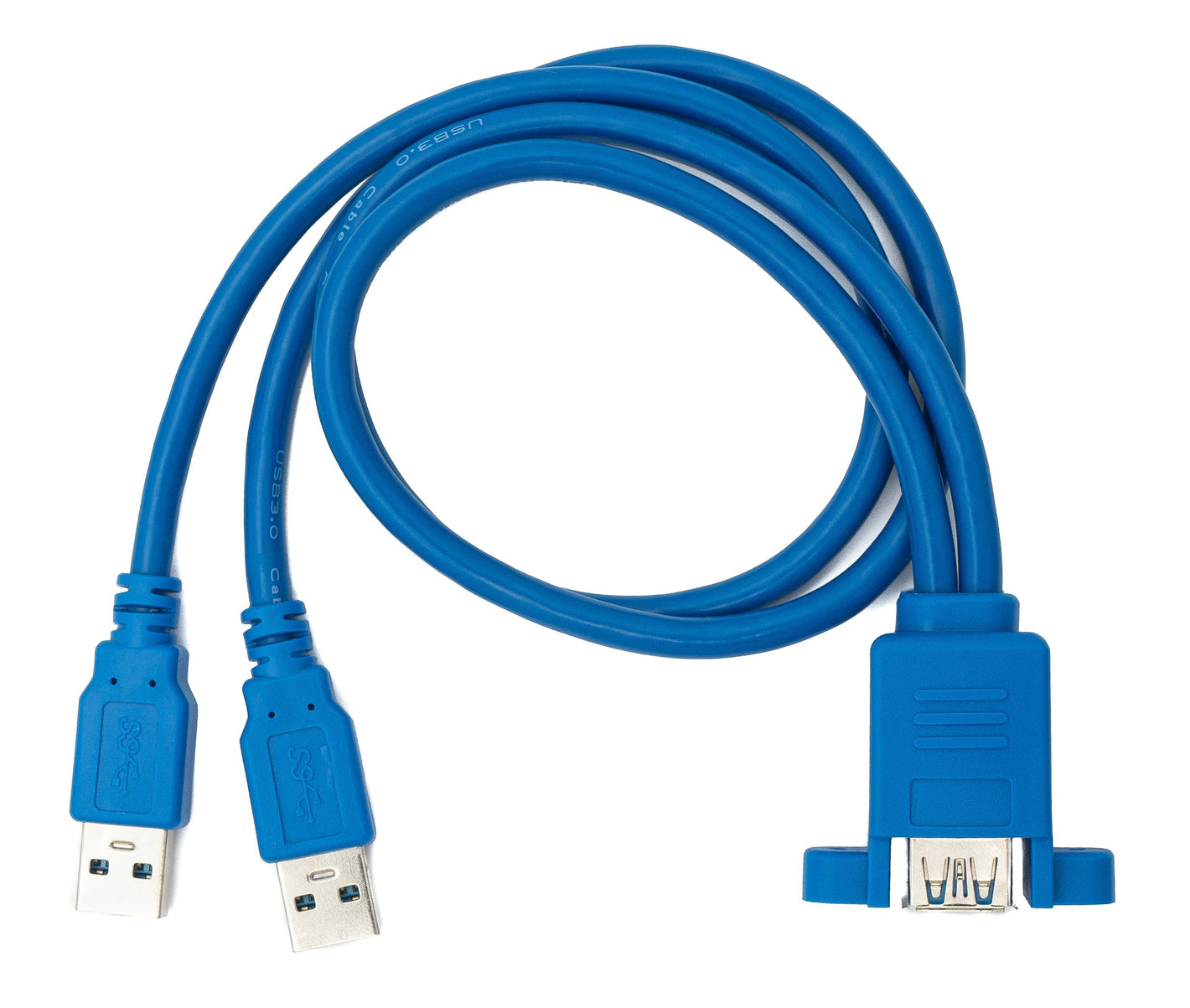 SYSTEM-S USB 3.0 cable 50 cm 2x type A male to female screw bulkhead in blue