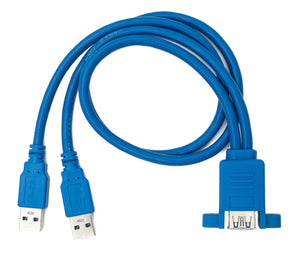 SYSTEM-S USB 3.0 Kabel 50 cm 2x Typ A Stecker zu Buchse Schraube Bulkhead in Blau