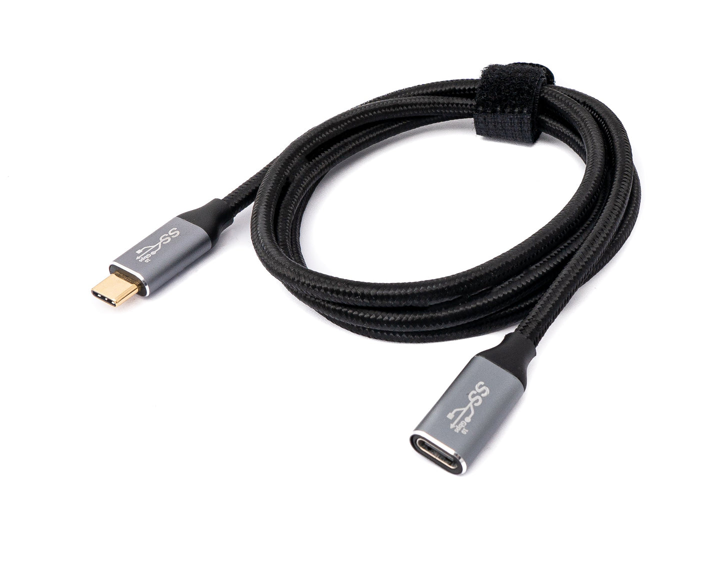 SYSTEM-S USB 3.1 Gen 2 100W cable 25 cm type C male to female braided adapter in black