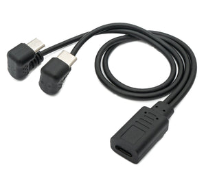 Cable USB 3.1 SYSTEM-S 30 cm Tipo C y 2.0 Micro B macho a hembra ángulo 180° en negro