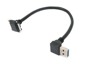 SYSTEM-S USB 3.0 Kabel 25 cm Micro B Stecker zu A Stecker Schraube Winkel Adapter Schwarz
