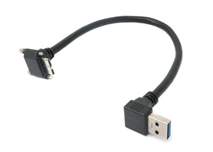 Câble USB 3.0 25 cm Micro B mâle vers A mâle adaptateur d'angle à vis noir