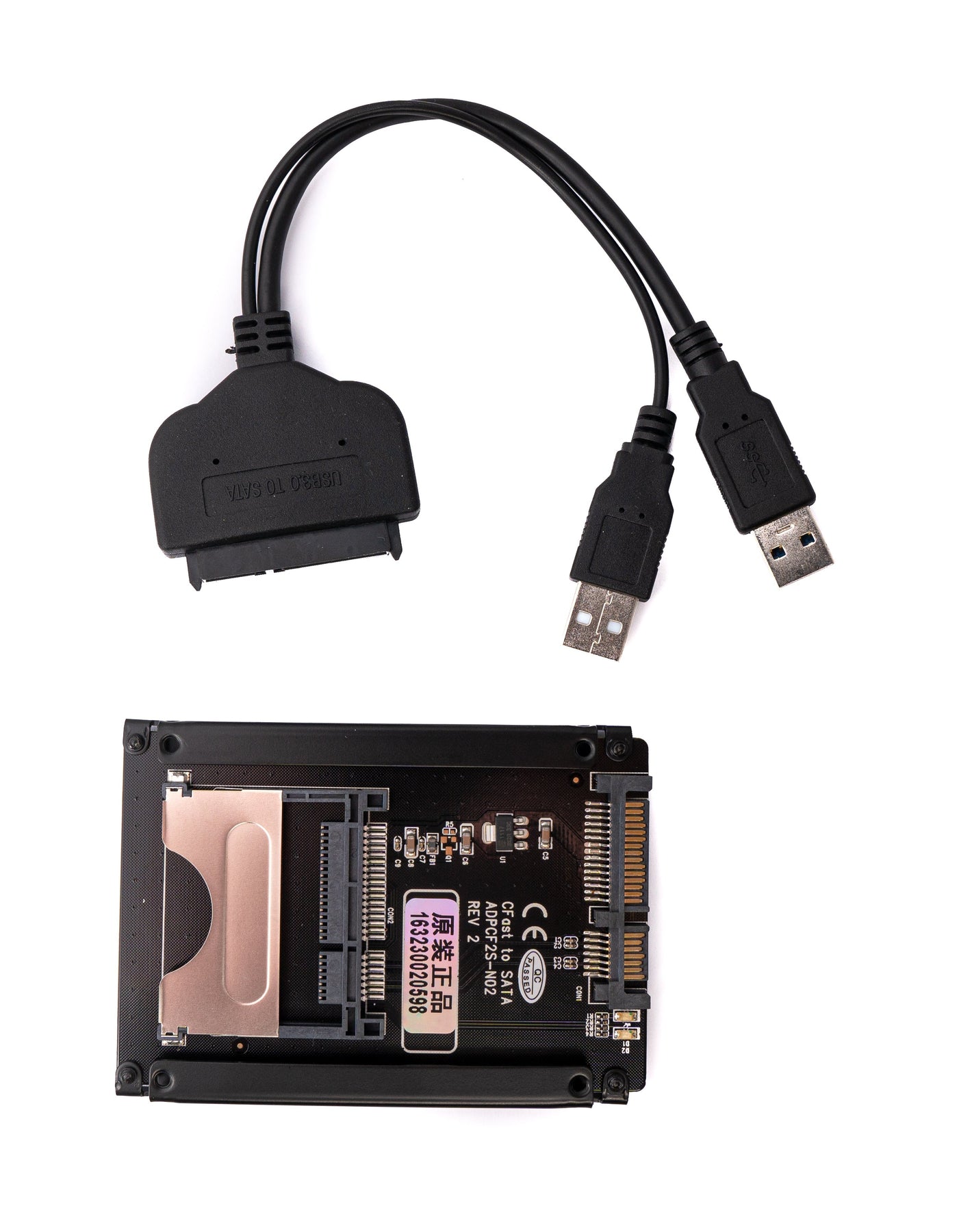 Adaptador de tarjeta CFast SYSTEM-S 2,5 a SATA de 22 pines a 2x conector USB 3,0 2,0 tipo A para HDD SSD